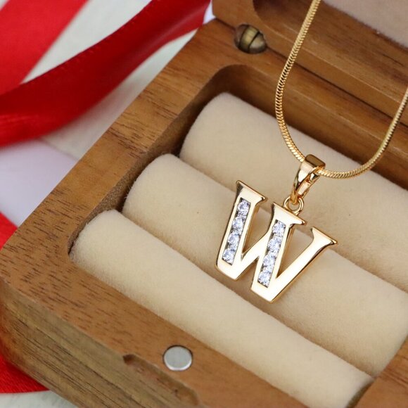 "Rose Gold Letter W Pendant with Crystals – Elegant Personalized Charm,XPPT1372 - Picture 9 of 13